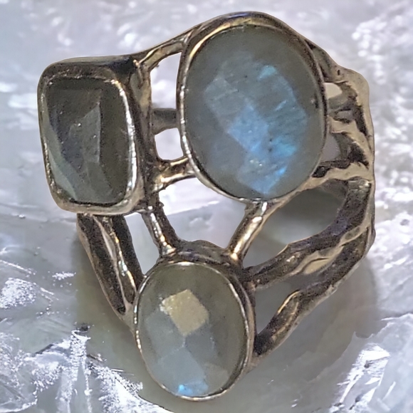Artistic Hand Crafted 3 Labradorite Precious Gemstones In Sterling Silver 925 - Picture 1 of 6